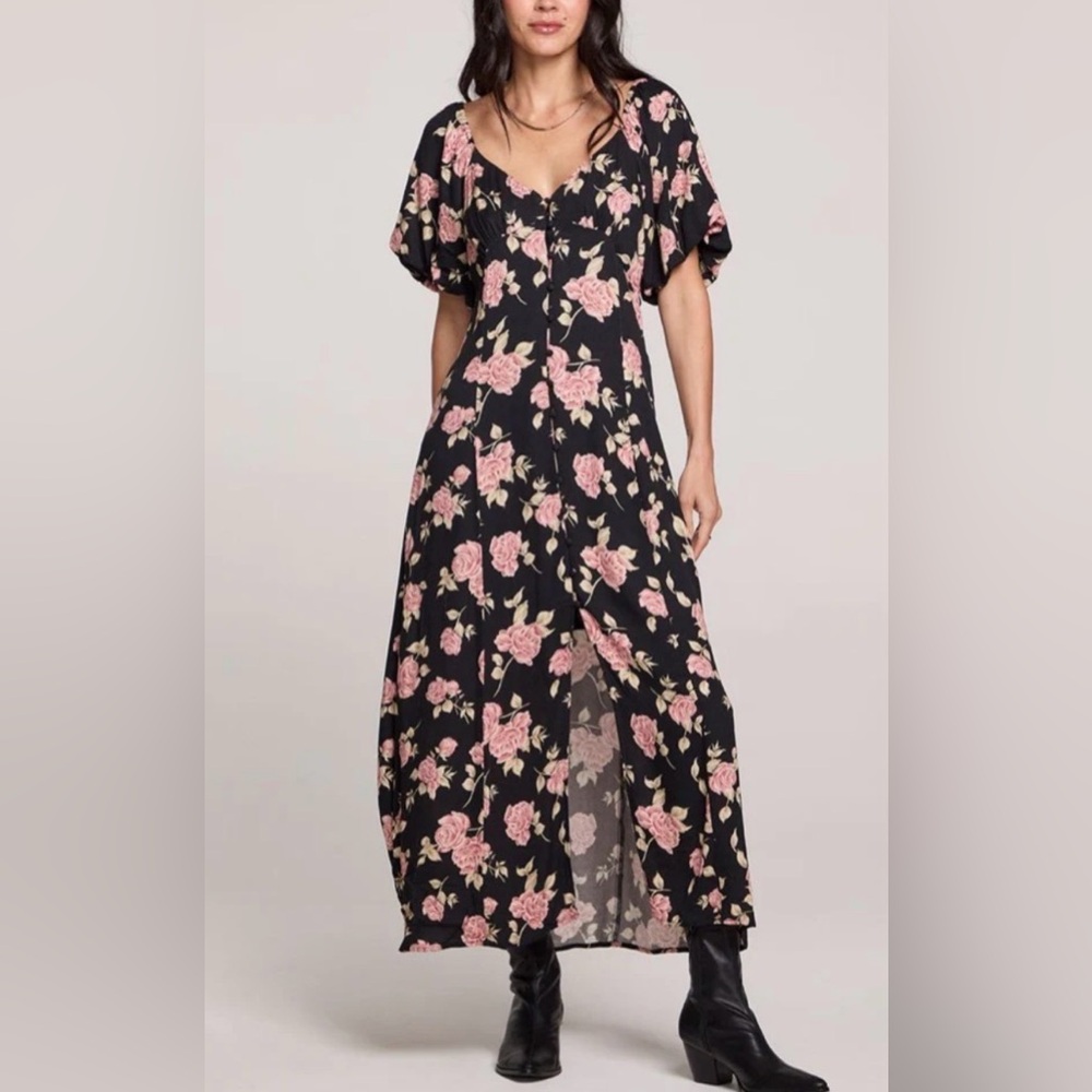 Saltwater LUXE Black Dress with Pink Floral Design